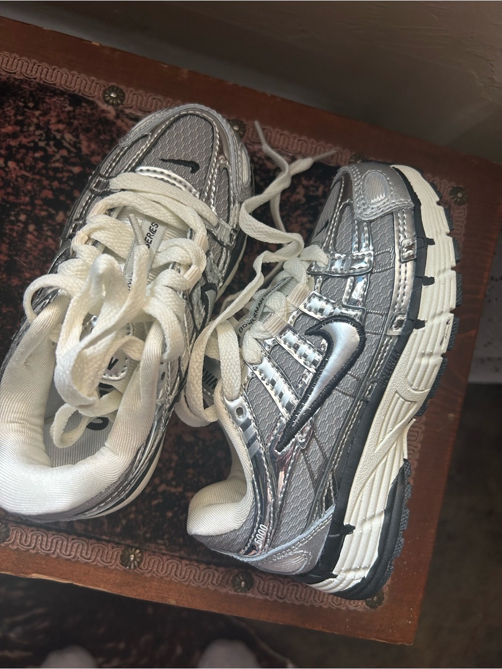 Nike Metallic Silver and White Running Shoes